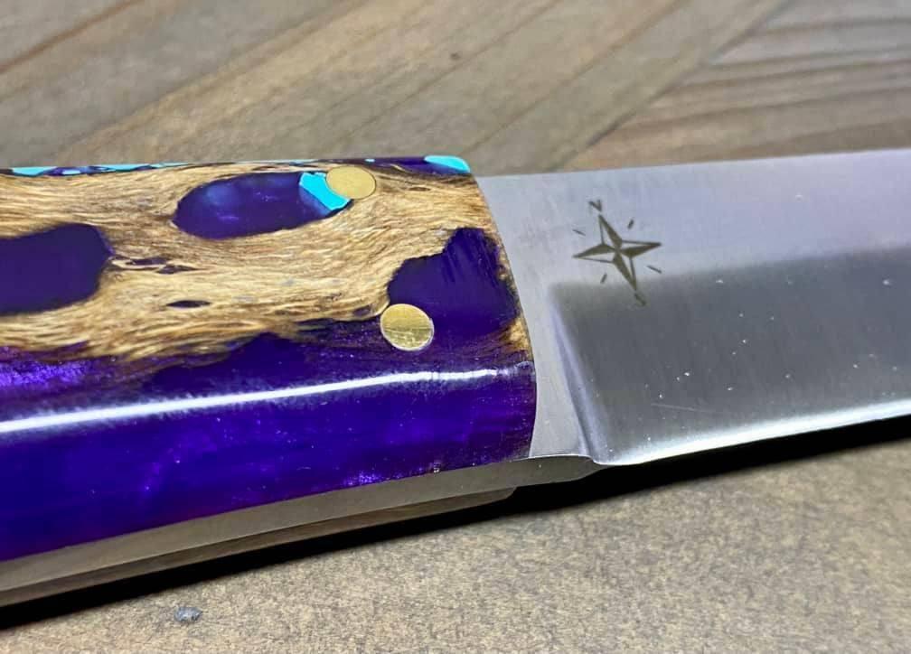 Bark River Puukko 3V Knife Purple Cholla Cactus with Turquoise