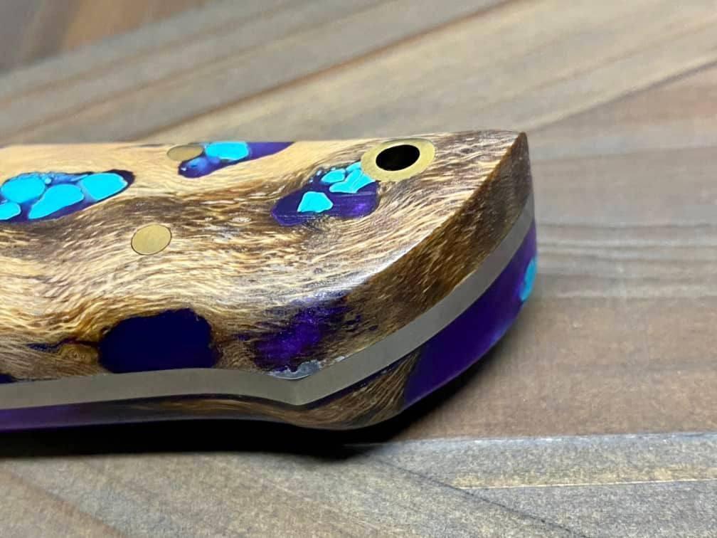 Bark River Puukko 3V Knife Purple Cholla Cactus with Turquoise