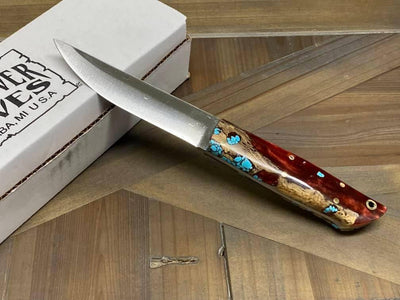 Bark River Puukko 3V Knife Red Cholla Cactus with Turquoise (USA) - NORTH RIVER OUTDOORS