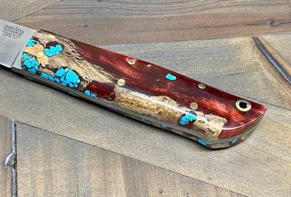 Bark River Puukko 3V Knife Red Cholla Cactus with Turquoise (USA) - NORTH RIVER OUTDOORS