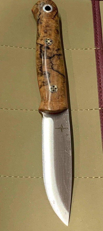 Bark River Ultralite Bushcrafter CPM 3V Spalted Maple Burl - Red Liners - Mosaic Pins - NORTH RIVER OUTDOORS