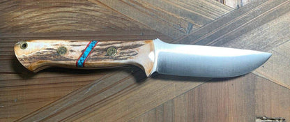 Bravo 1 LT MagnaCut Fixed Blade Elk Handles Turquoise Spacer Red Liners Mosaic Pins (USA) - NORTH RIVER OUTDOORS