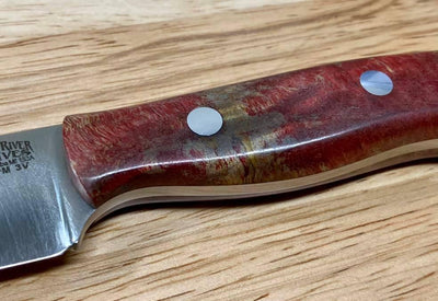 Bark River Mini-Aurora CPM 3V Knife Red & Natural #3 Elder Burl (USA) - NORTH RIVER OUTDOORS