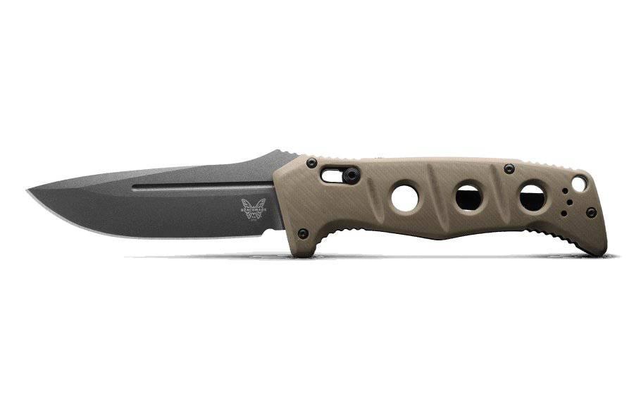 Benchmade 2750GY-3 Auto Adamas Folding Knife 3.78" CruWear Tungsten Gray Plain Blade Desert Tan G10 - NORTH RIVER OUTDOORS