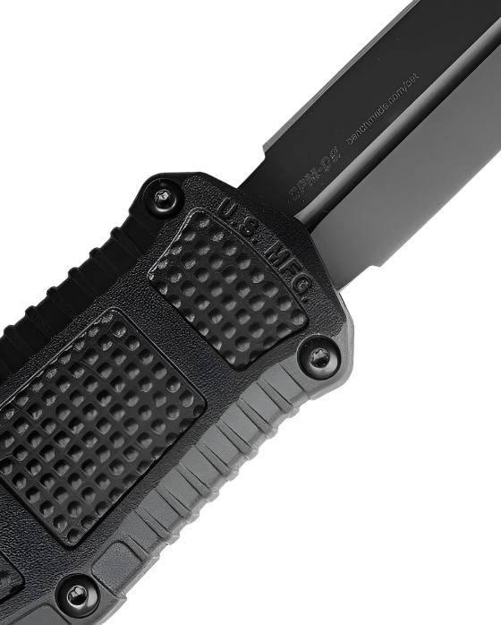 Benchmade 3375GY Mini Claymore OTF Auto Knife 3.02" CPM-D2 Smoke Gray PVD Double Edge Blade Black Grivory Handles - NORTH RIVER OUTDOORS