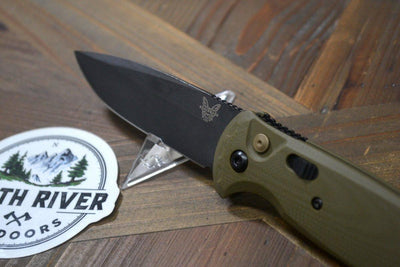 Benchmade 4300BK-02 CLA Auto Knife 3.4" MagnaCut Black DLC Battlewash Plain Blade OD Green G10 - NORTH RIVER OUTDOORS