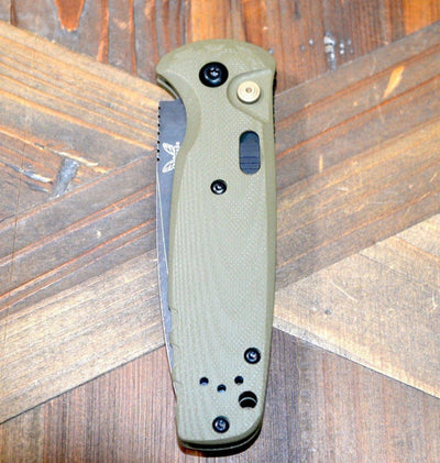 Benchmade 4300BK-02 CLA Auto Knife 3.4" MagnaCut Black DLC Battlewash Plain Blade OD Green G10 - NORTH RIVER OUTDOORS