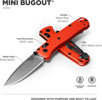 Benchmade 533-04 Limited Mini Bugout AXIS Folding Knife 2.82" S30V Satin Plain Blade Mesa Red Grivory Handles - NORTH RIVER OUTDOORS