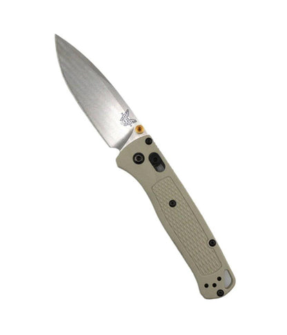 Benchmade 535-12 Bugout AXIS Folding Knife 3.24" S30V Satin Plain Blade Tan Grivory Handles w/ Gold Accents - NORTH RIVER OUTDOORS
