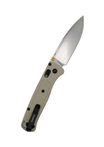 Benchmade 535-12 Bugout AXIS Folding Knife 3.24" S30V Satin Plain Blade Tan Grivory Handles w/ Gold Accents - NORTH RIVER OUTDOORS