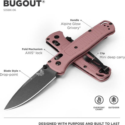 Benchmade 535BK-06 Limited Bugout AXIS Folding Knife 3.24" S30V Cobalt Black Cerakote Plain Blade Alpine Glow Grivory Handles - NORTH RIVER OUTDOORS