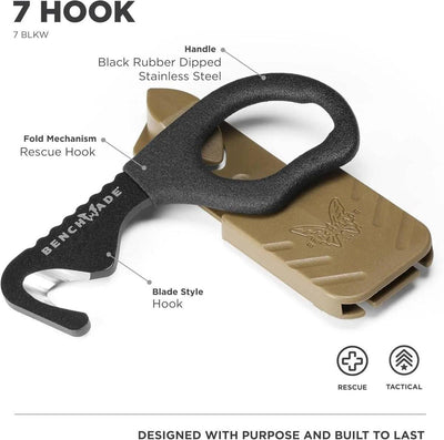 Benchmade 7 BLKW Rescue Hook Strap Cutter with Tan Sheath (USA) - NORTH RIVER OUTDOORS