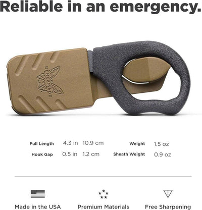 Benchmade 7 BLKW Rescue Hook Strap Cutter with Tan Sheath (USA) - NORTH RIVER OUTDOORS