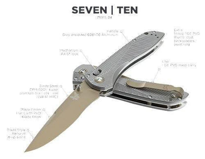 Benchmade 710FE-24 McHenry & Williams Seven Ten Folding Knife 4" CPM-S90V Flat Earth PVD Recurve Drop Point Blade Gray Machined Aluminum Handles - NORTH RIVER OUTDOORS