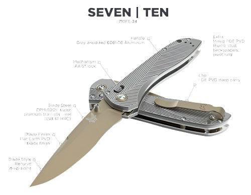 Benchmade 710FE-24 McHenry & Williams Seven Ten Folding Knife 4" CPM-S90V Flat Earth PVD Recurve Drop Point Blade Gray Machined Aluminum Handles - NORTH RIVER OUTDOORS