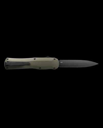 Benchmade Autocrat 3400BK-1 OTF Knife 3.71" Black DLC S30V Double Edge Dagger Blade, OD Green G10 Handles - NORTH RIVER OUTDOORS