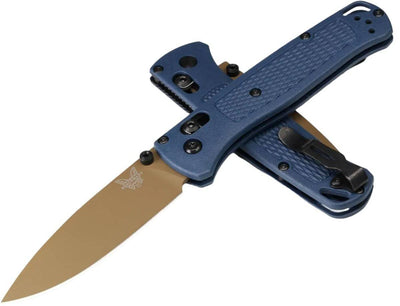 Benchmade Bugout Axis Folding Knife 3.24" S30V Flat Dark Earth Cerakote Plain Blade Crater Blue Grivory Handles - NORTH RIVER OUTDOORS