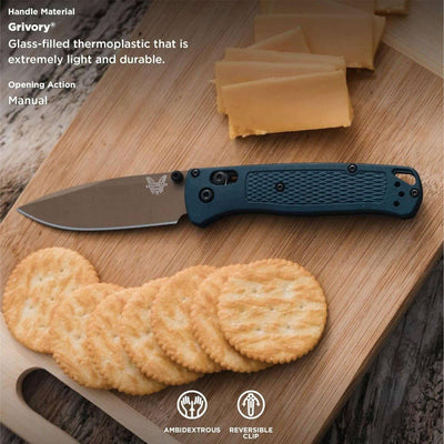 Benchmade Bugout Axis Folding Knife 3.24" S30V Flat Dark Earth Cerakote Plain Blade Crater Blue Grivory Handles - NORTH RIVER OUTDOORS