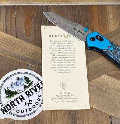 Benchmade Gold Class Mini Osborne 945-221 Folding Knife 2.92" Aegir Damasteel Arctic Storm FatCarbon Handles - NORTH RIVER OUTDOORS