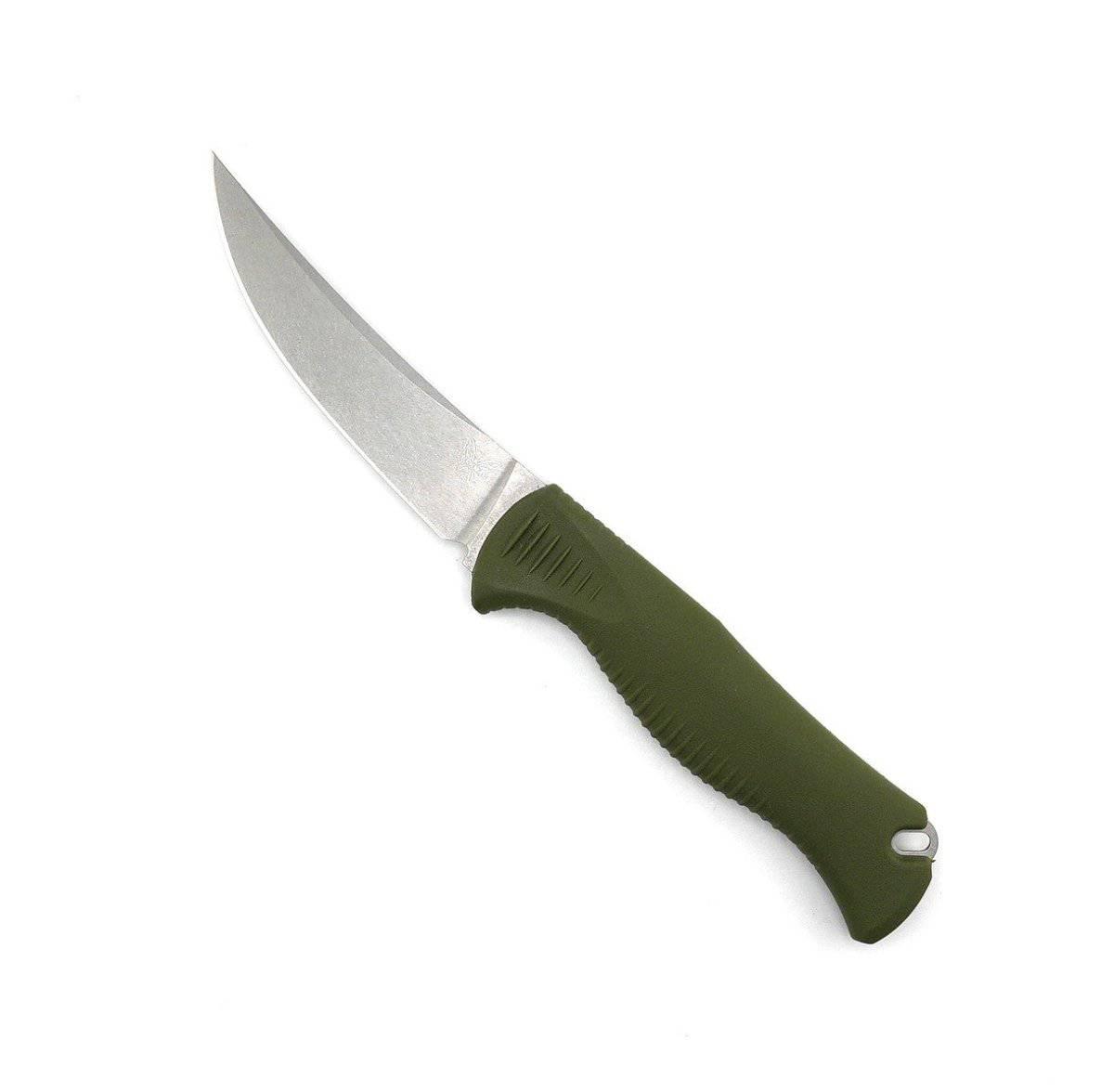 Benchmade Meatcrafter 15505 Fixed Blade 4" CPM-145 Stonewashed Trailing Point Blade w/ Dark Olive Santoprene Handles - NORTH RIVER OUTDOORS