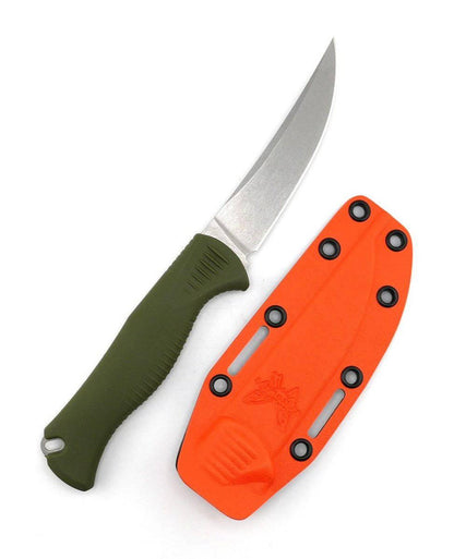 Benchmade Meatcrafter 15505 Fixed Blade 4" CPM-145 Stonewashed Trailing Point Blade w/ Dark Olive Santoprene Handles - NORTH RIVER OUTDOORS
