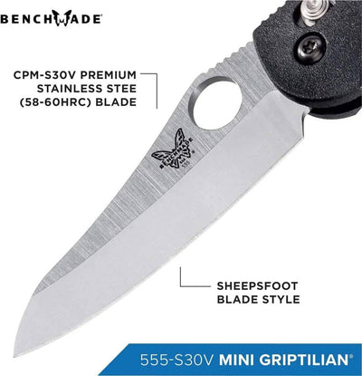 Benchmade Mini Griptilian 555-S30V Axis Lock Knife Black Handle (USA) - NORTH RIVER OUTDOORS