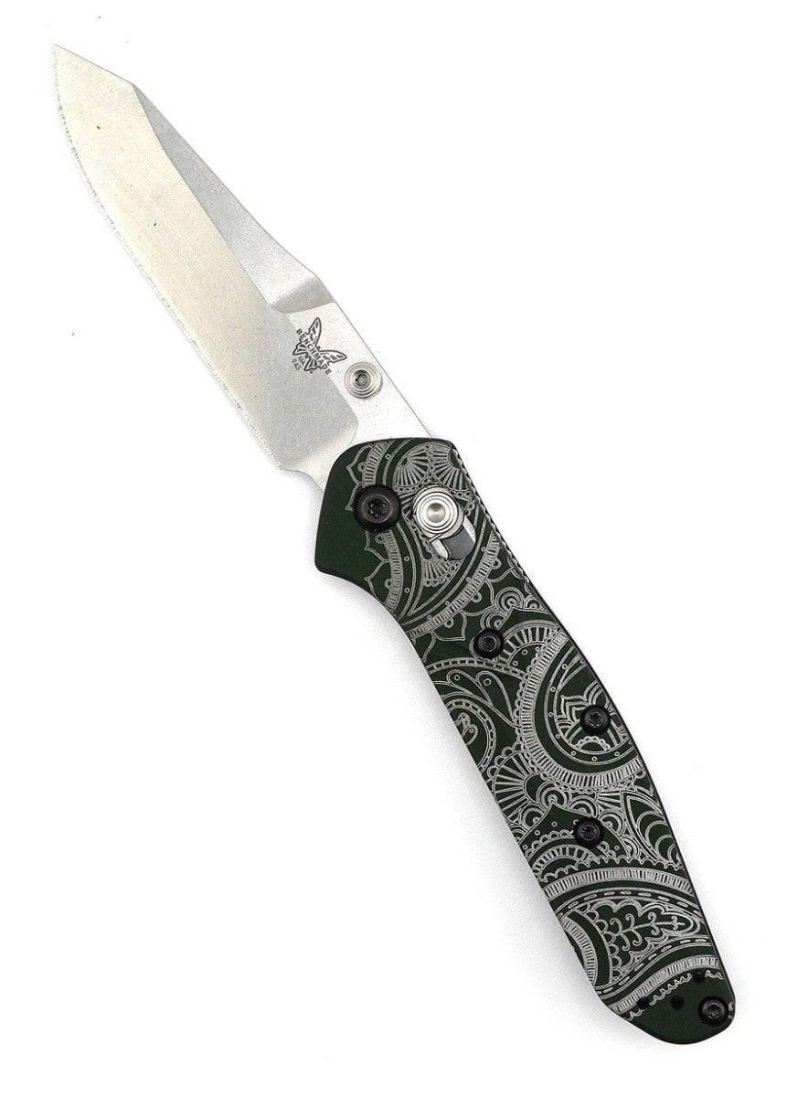Custom Engraved Benchmade 945 Mini Osborne Folding Knife 2.92" S30V Satin Plain Blade, Green - NORTH RIVER OUTDOORS