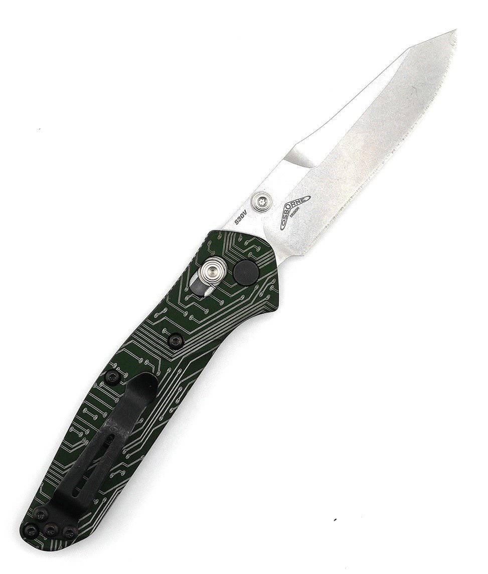 Custom Engraved Benchmade 945 Mini Osborne Folding Knife 2.92" S30V Satin Plain Blade, Green - NORTH RIVER OUTDOORS