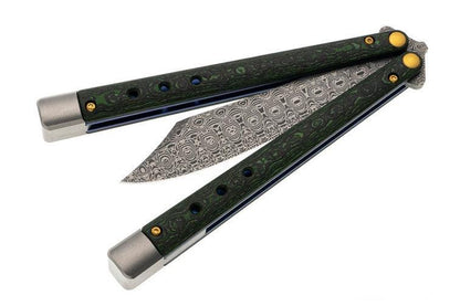 Benchmade 99-242 Gold Class Necron Latchless Balisong Butterfly Knife 4.59" Weehawk Damasteel - NORTH RIVER OUTDOORS