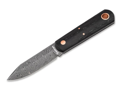 Boker Lucas Burnley Barlow BFF Damast Fixed Blade Knife 2.76" Damascus Clip Point Bog Oak Wood Handle - NORTH RIVER OUTDOORS