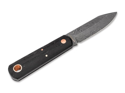 Boker Lucas Burnley Barlow BFF Damast Fixed Blade Knife 2.76" Damascus Clip Point Bog Oak Wood Handle - NORTH RIVER OUTDOORS