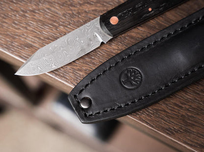 Boker Lucas Burnley Barlow BFF Damast Fixed Blade Knife 2.76" Damascus Clip Point Bog Oak Wood Handle - NORTH RIVER OUTDOORS