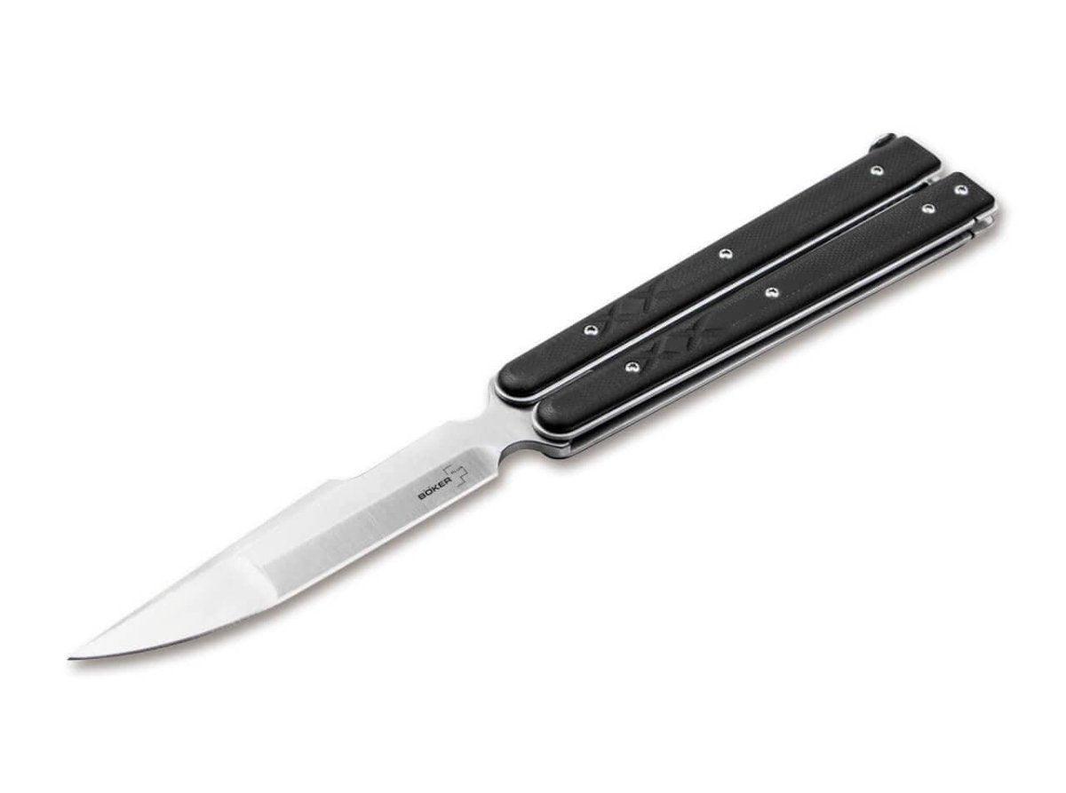 Boker 06EX229 Balisong Tactical Large Butterfly Knife Black G-10 (4.2" Satin) - NORTH RIVER OUTDOORS