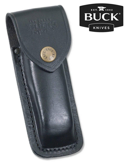Buck 0110BRS 110 Folding Hunter 3.75" Plain Edge 420HC Blade Ebony Handle Leather Sheath - NORTH RIVER OUTDOORS