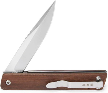 Buck 256 Decatur Ball Bearing Flipper Knife 3.5" Drop Point Wood Handles (0256BRS) - NORTH RIVER OUTDOORS