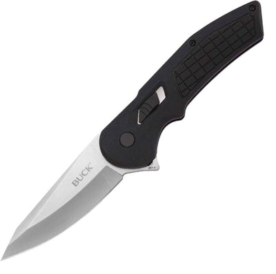Buck 261 Hexam Flipper Knife 3.33" Satin Drop Point Blade Black Injection Molded Handles - NORTH RIVER OUTDOORS