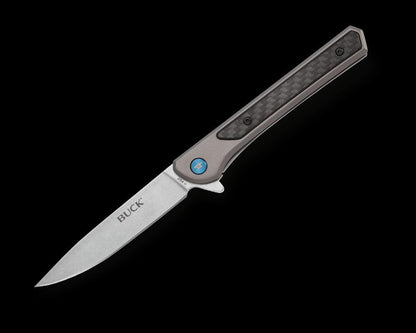 Buck Cavalier Ball Bearing Flipper Knife 3.6" Stonewashed 0264GYS Carbon Fiber Inlay - NORTH RIVER OUTDOORS