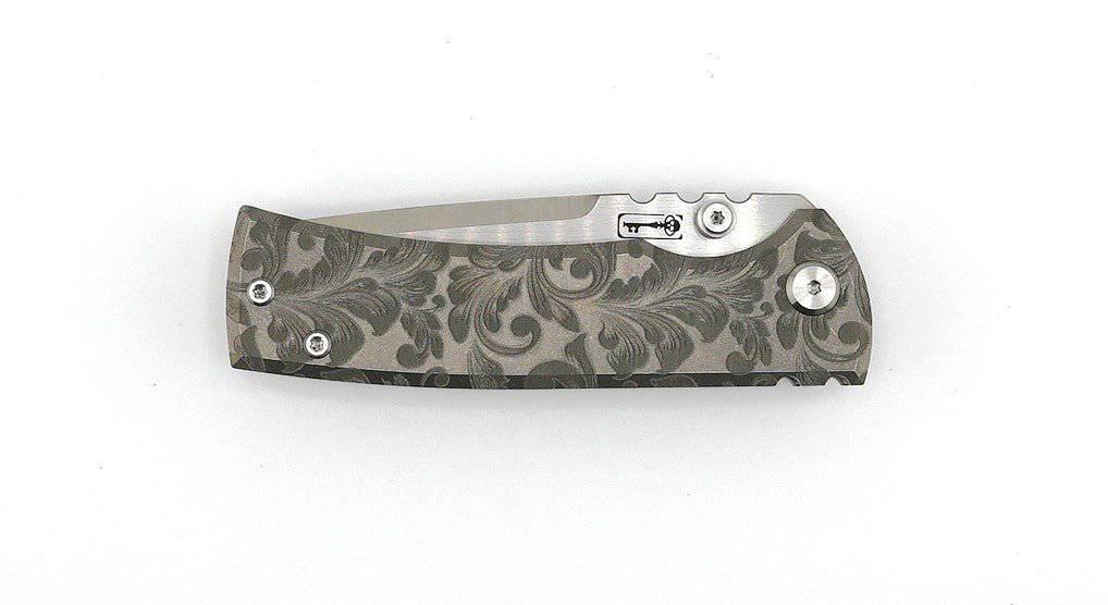 Custom Chaves Redencion Street Floral Titanium Drop Point Knife (3.25" Satin) (Engraved) - NORTH RIVER OUTDOORS