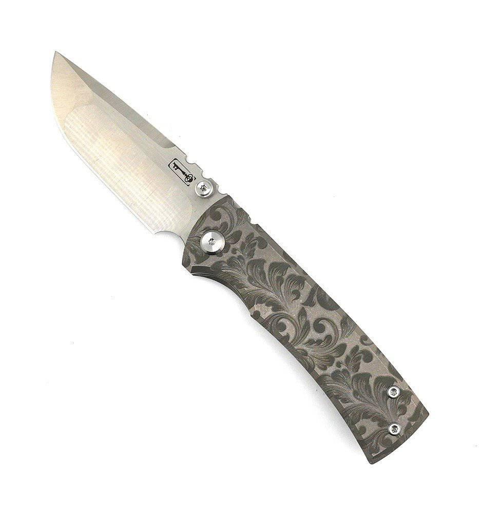 Custom Chaves Redencion Street Floral Titanium Drop Point Knife (3.25" Satin) (Engraved) - NORTH RIVER OUTDOORS