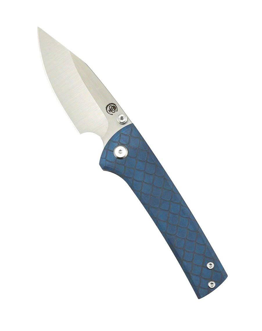 Custom Chaves Scapegoat Street Frame Lock Folding Knife Azure Blue Ti Handles (3.50" Bohler M390) (Azure Dragon) - NORTH RIVER OUTDOORS