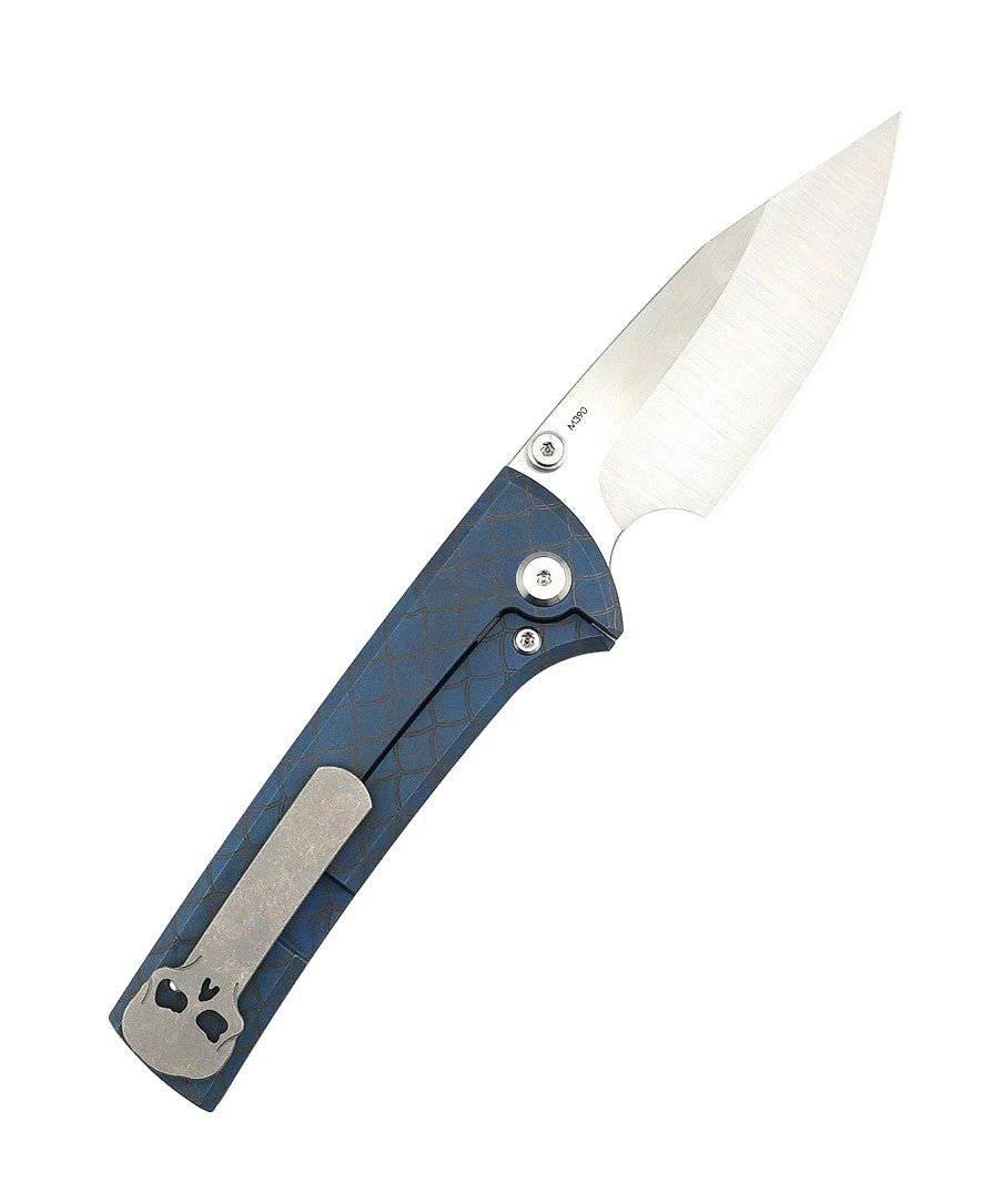 Custom Chaves Scapegoat Street Frame Lock Folding Knife Azure Blue Ti Handles (3.50" Bohler M390) (Azure Dragon) - NORTH RIVER OUTDOORS