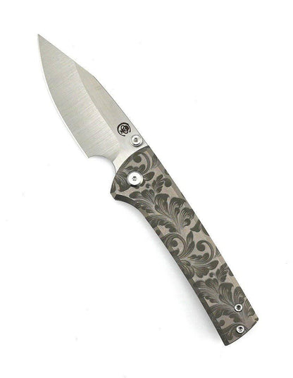 Custom Chaves Scapegoat Street Frame Lock Folding Knife Floral Ti Handles (3.50" Bohler M390) (Engraved) - NORTH RIVER OUTDOORS