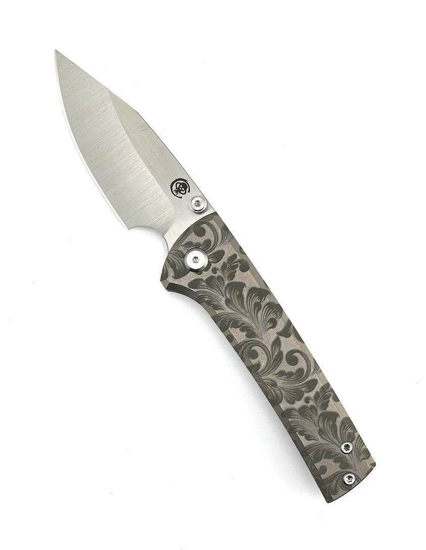 Custom Chaves Scapegoat Street Frame Lock Folding Knife Floral Ti Handles (3.50" Bohler M390) (Engraved) - NORTH RIVER OUTDOORS