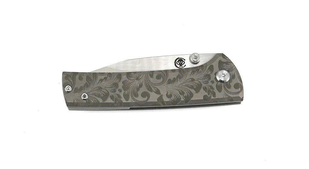 Custom Chaves Scapegoat Street Frame Lock Folding Knife Floral Ti Handles (3.50" Bohler M390) (Engraved) - NORTH RIVER OUTDOORS