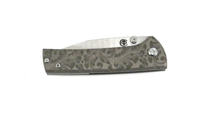 Custom Chaves Scapegoat Street Frame Lock Folding Knife Floral Ti Handles (3.50" Bohler M390) (Engraved) - NORTH RIVER OUTDOORS