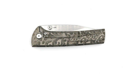 Custom Chaves Scapegoat Street Frame Lock Folding Knife Floral Ti Handles (3.50" Bohler M390) (Engraved) - NORTH RIVER OUTDOORS