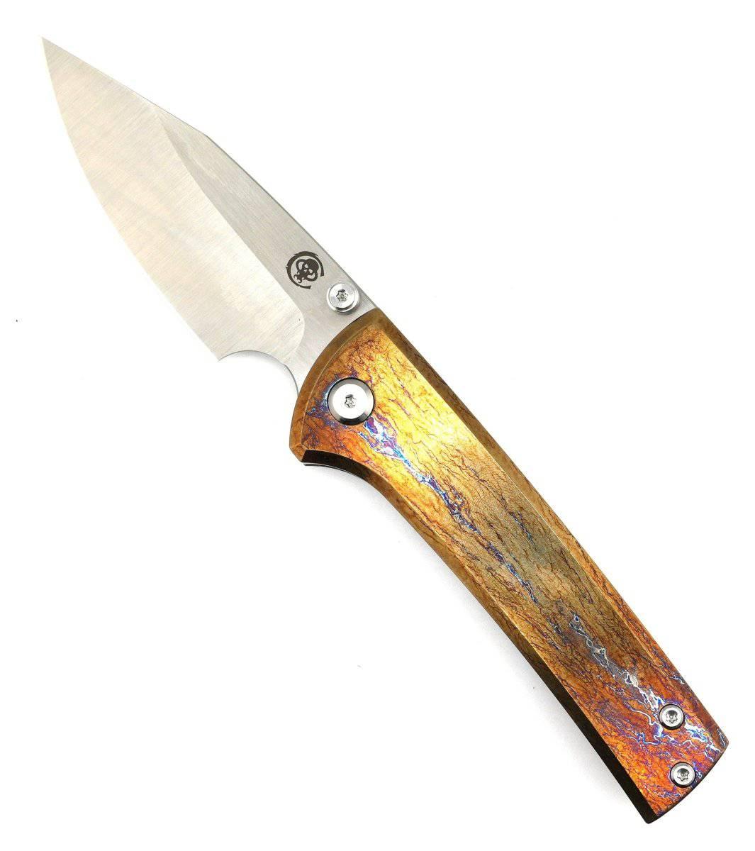 Custom Chaves Scapegoat Street Frame Lock Folding Knife Heat Antropic Ti Handles (3.50" Bohler M390) (Gold Lightning) - NORTH RIVER OUTDOORS