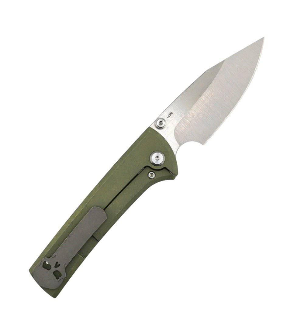 Custom Chaves Scapegoat Street Frame Lock Folding Knife Smooth Ti Handles (3.50" Bohler M390) ST/SG/SWTI/BF (OD Green Anodization) - NORTH RIVER OUTDOORS