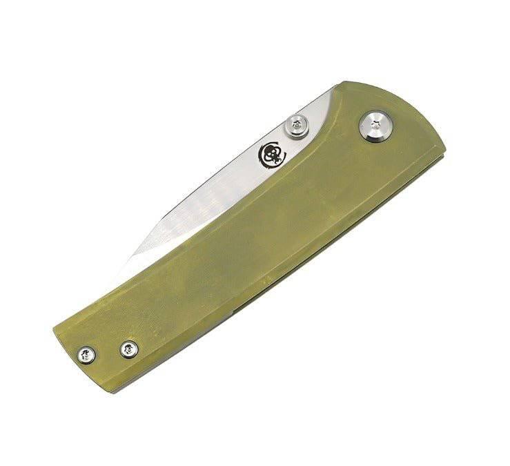 Custom Chaves Scapegoat Street Frame Lock Folding Knife Smooth Ti Handles (3.50" Bohler M390) ST/SG/SWTI/BF (Olive Green Anodization) - NORTH RIVER OUTDOORS