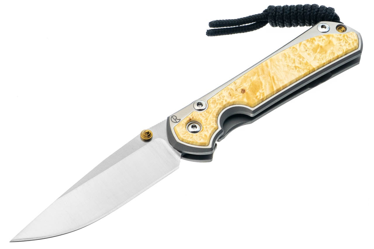 Chris Reeve Small Sebenza 31 Polished Titanium MagnaCut Blade Box Elder Inlay